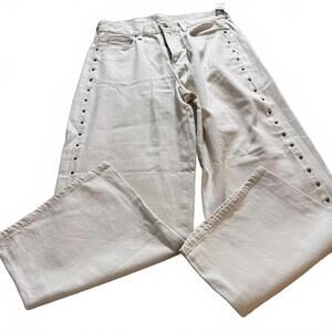 OLD NAVY High Waisted Baggy Wide Leg Cream Side Studded Jeans Wms SZ 10 NWT